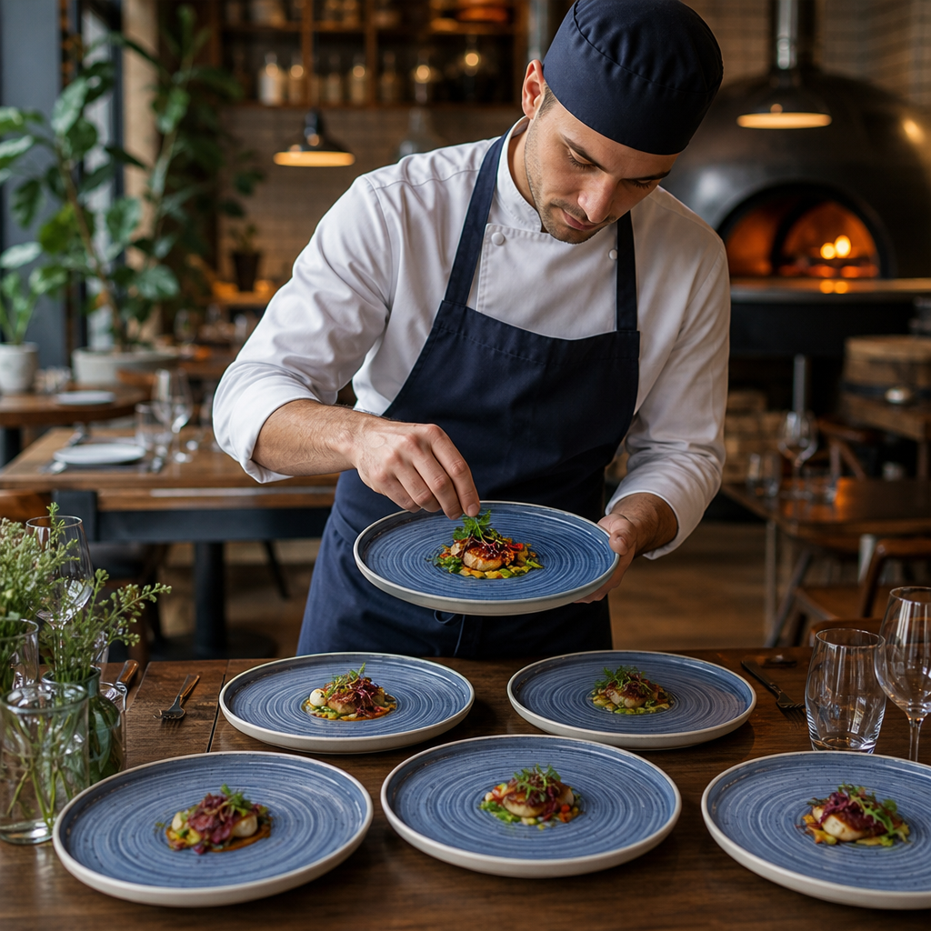 Organic Walled Plates 257mm Blue Vitrified Ceramic for Casual or Special Occasion Dining (Pack of 6)