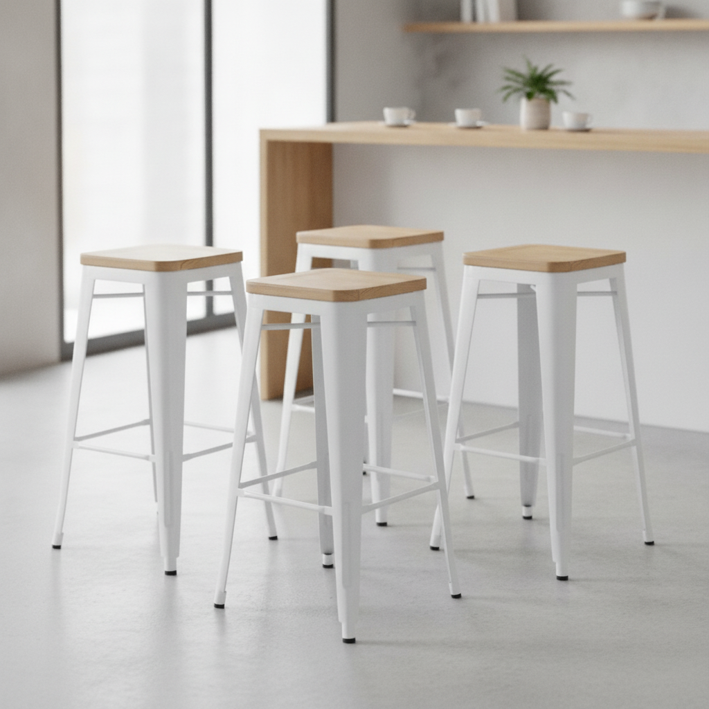 Steel and Ash Wood High Stools 760x427mm for Indoor and Outdoor Use (Pack of 4)