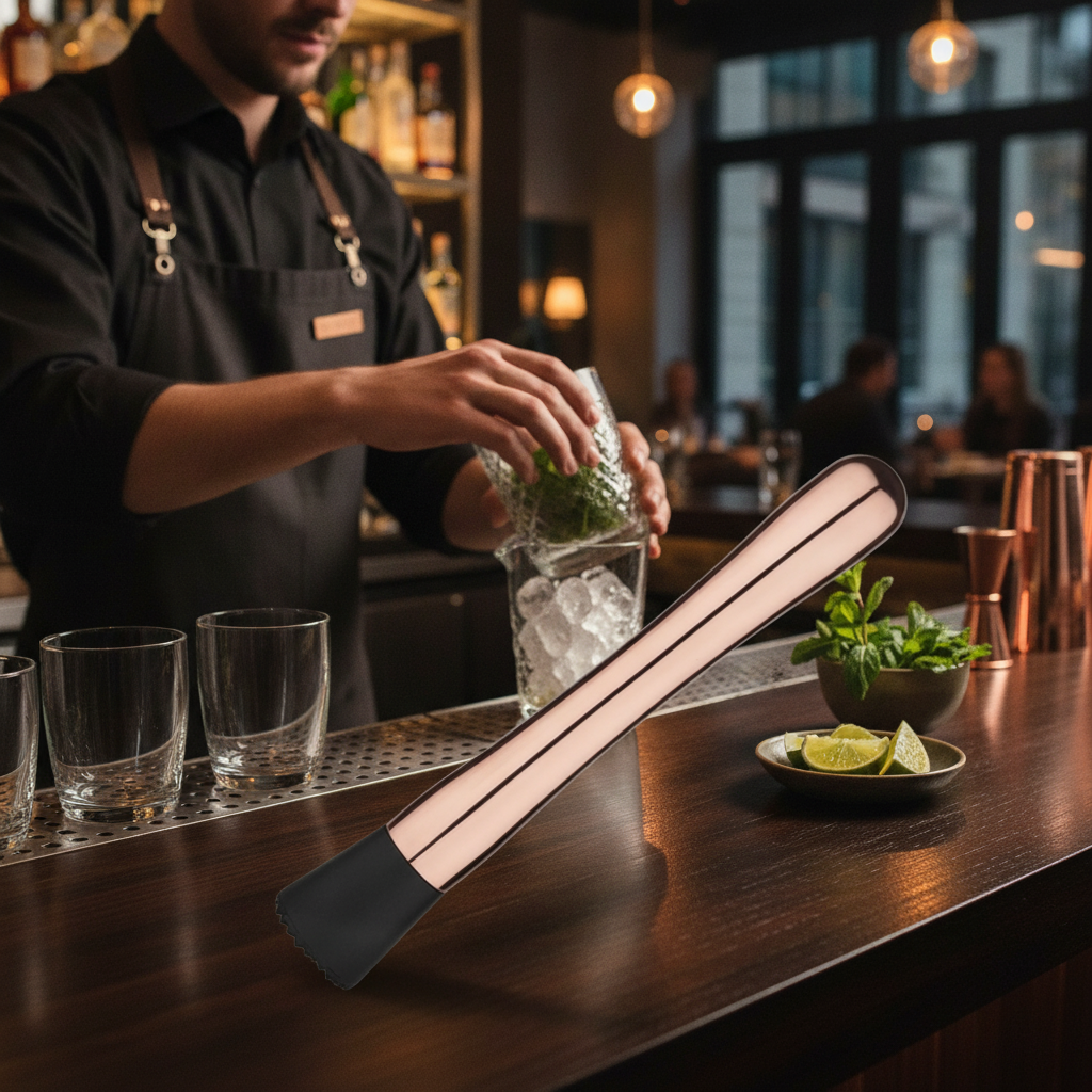Stainless Steel Copper Cocktail Muddler 212mm for Mixology