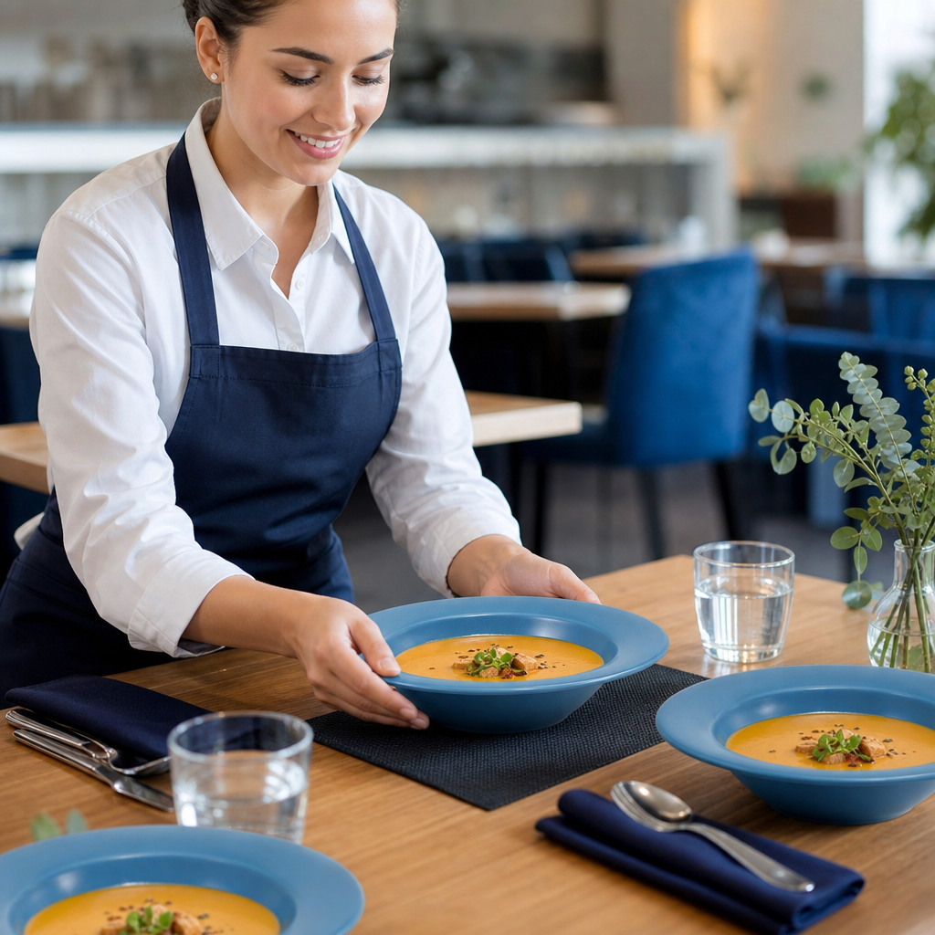Rimmed Bowls 165mm Blue Vitrified Ceramic for Healthcare Environments (Pack of 6)