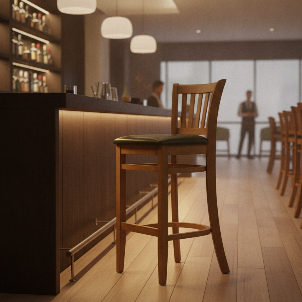 Rubber Wood Bar Chair with Padded Seat 1100mm for Commercial Use