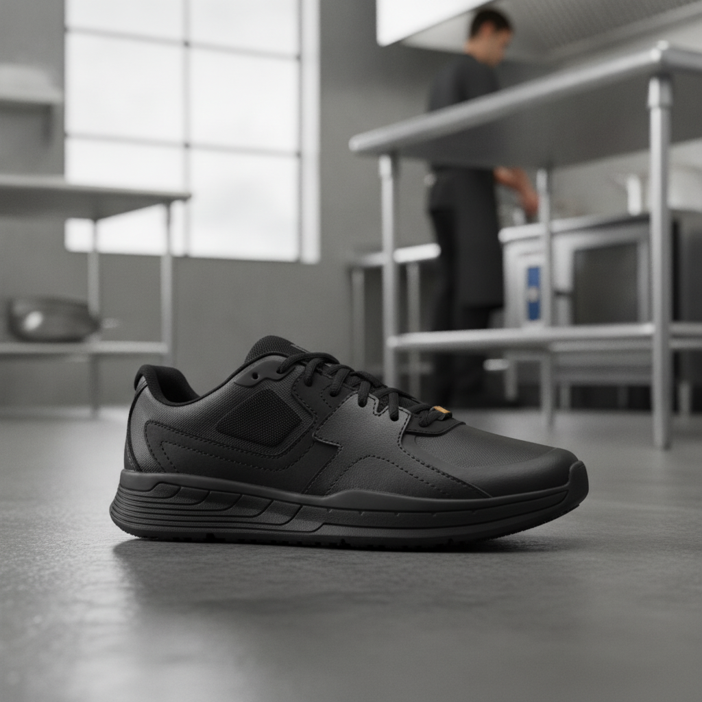 Leather Slip Resistant Shoes in Black for All-Day Comfort