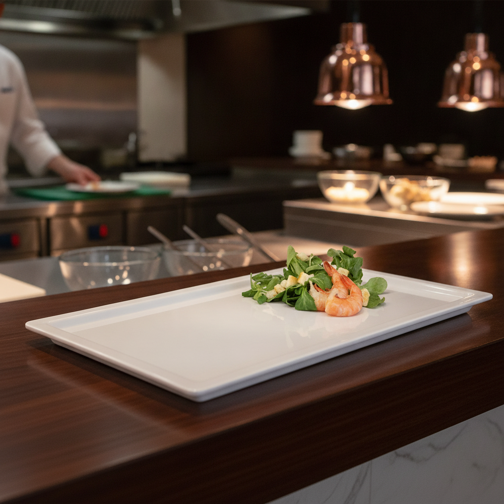 Melamine Rectangular Buffet Tray White GN 1/2 - GN 1/1 for Elegant Food Displays