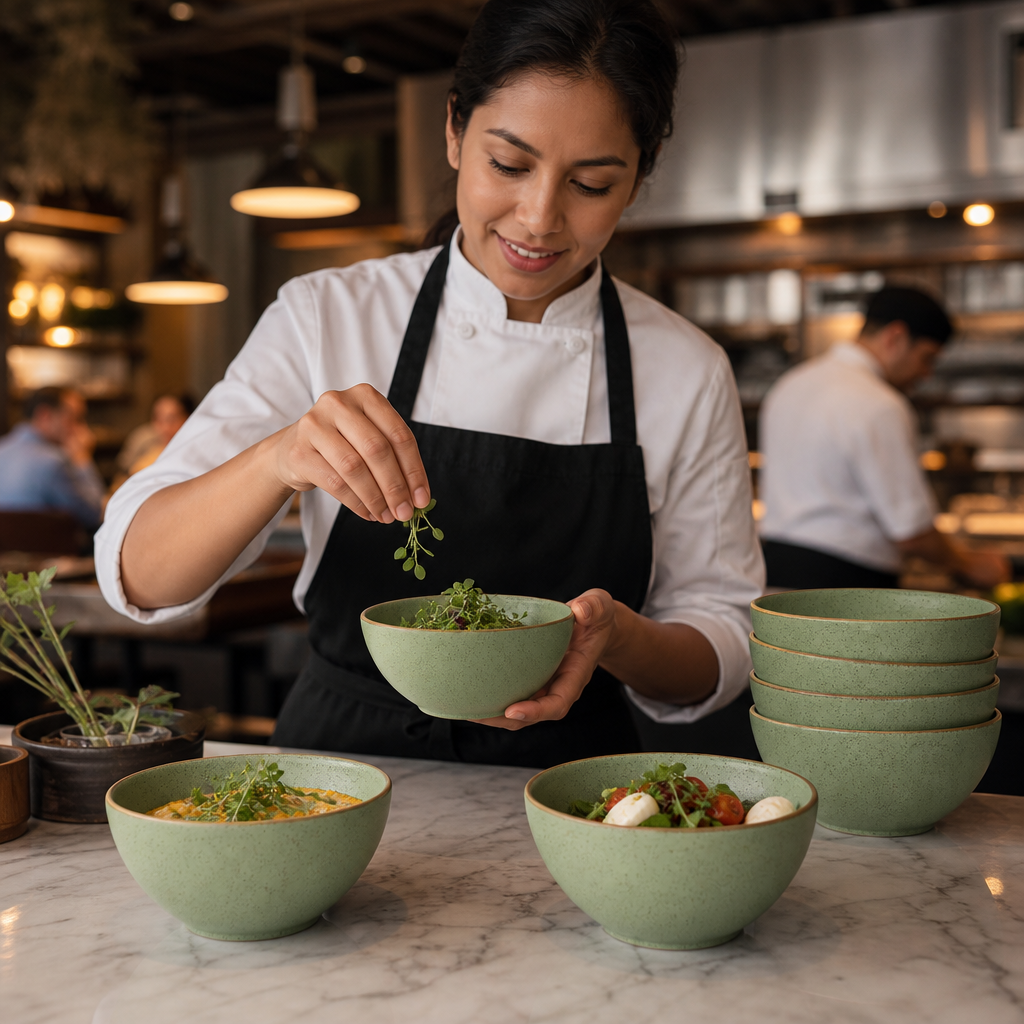 Snack Bowls 400ml Green Vitrified Ceramic for Dining (Pack of 12)