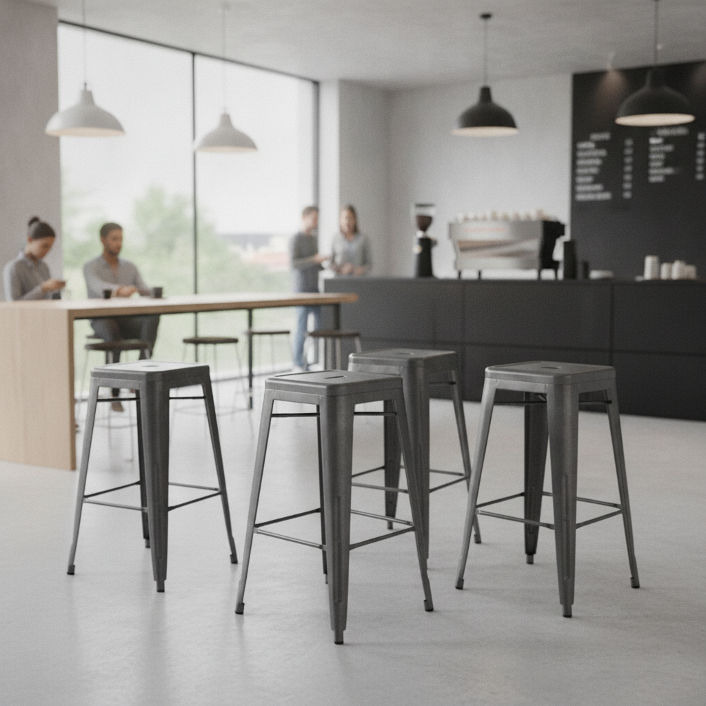 Galvanised Steel High Stools 770x425mm for Restaurants & Cafés (Pack of 4)