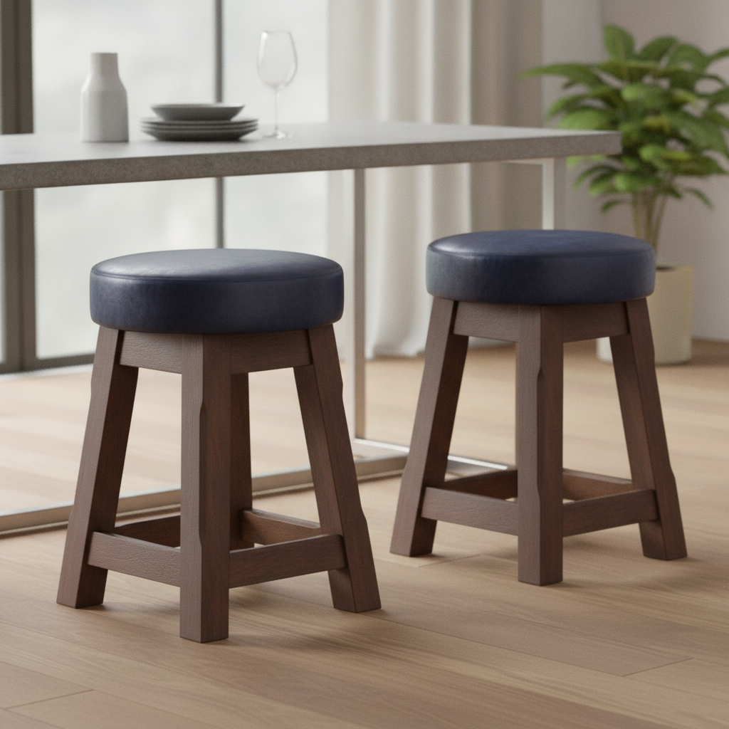 Rubber Wood Low Stools with Deep Padded Seat 475x335mm for Dining Spaces (Pack of 2)