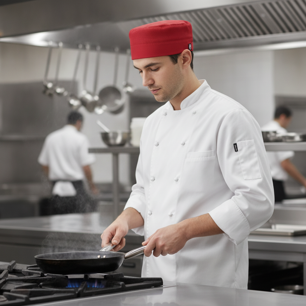 Polycotton Red Cool Vent Beanie for Kitchen Use