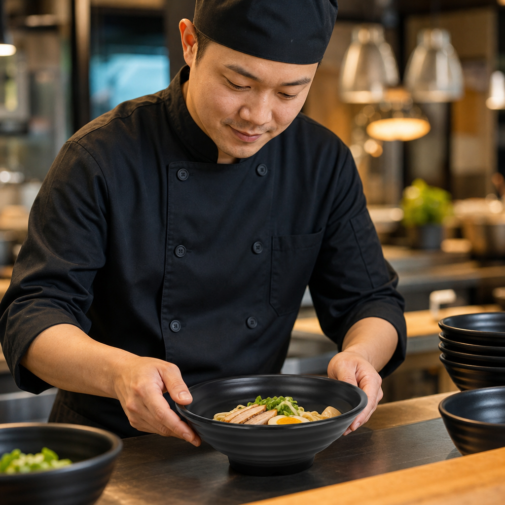 Large Bowls 230mm Black Melamine for Catering & Hospitality (Pack of 4)