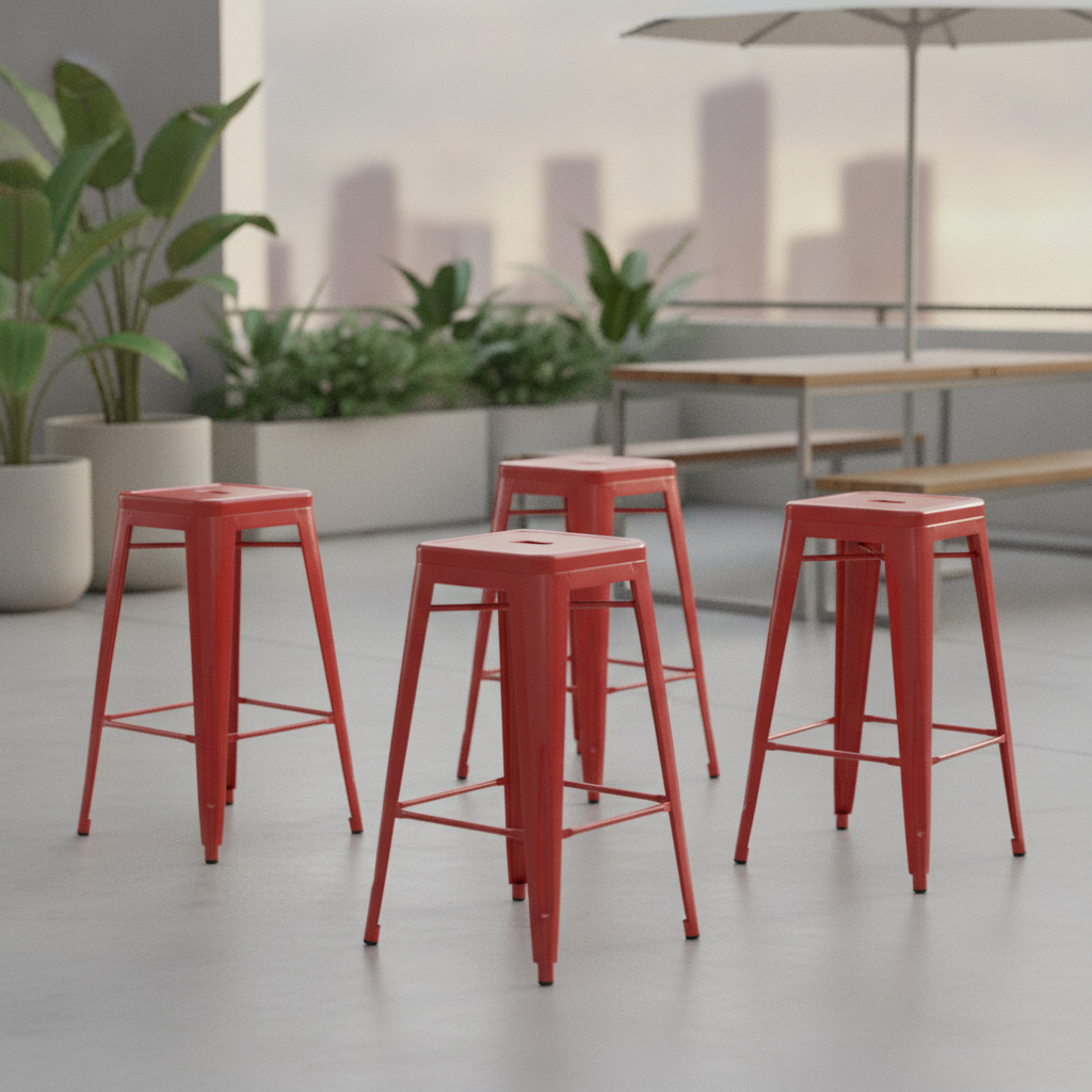 Galvanised Steel High Stools 770x425mm for Indoor & Outdoor Use (Pack of 4)