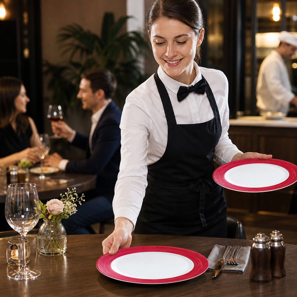 Dinner Plates Cherry Rim 252mm Red Glass for Healthcare & Catering (Pack of 12)