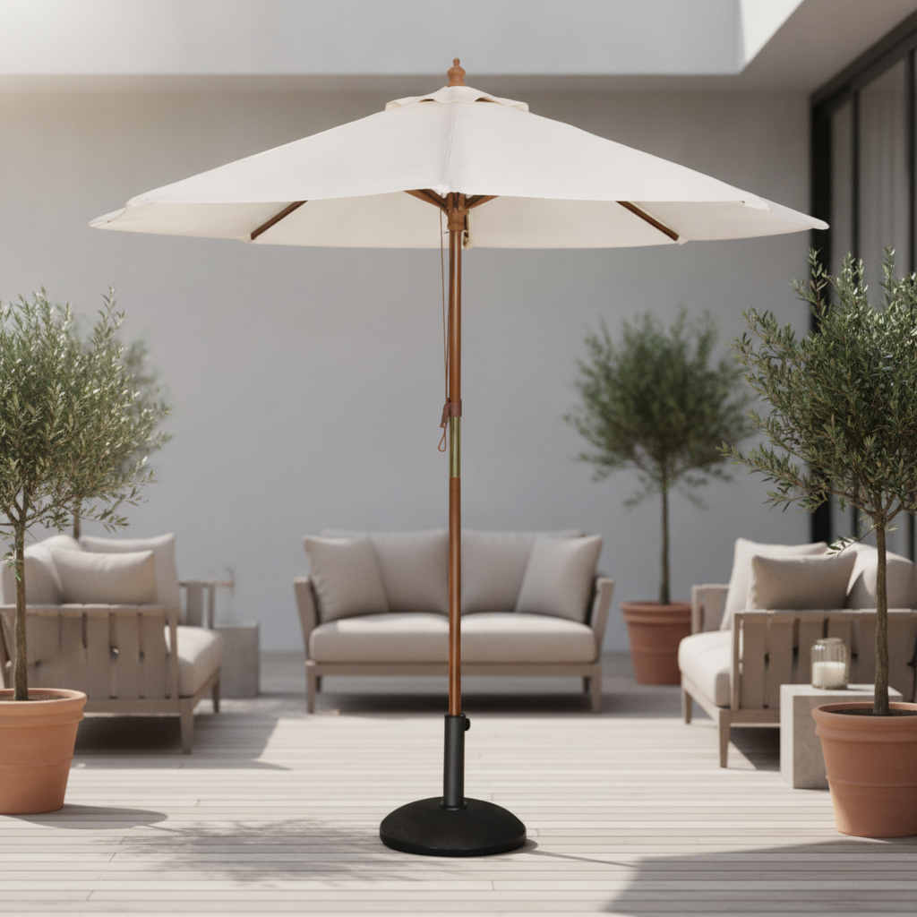 Wood & Polyester Round Parasol 2.5m for Outdoor Spaces