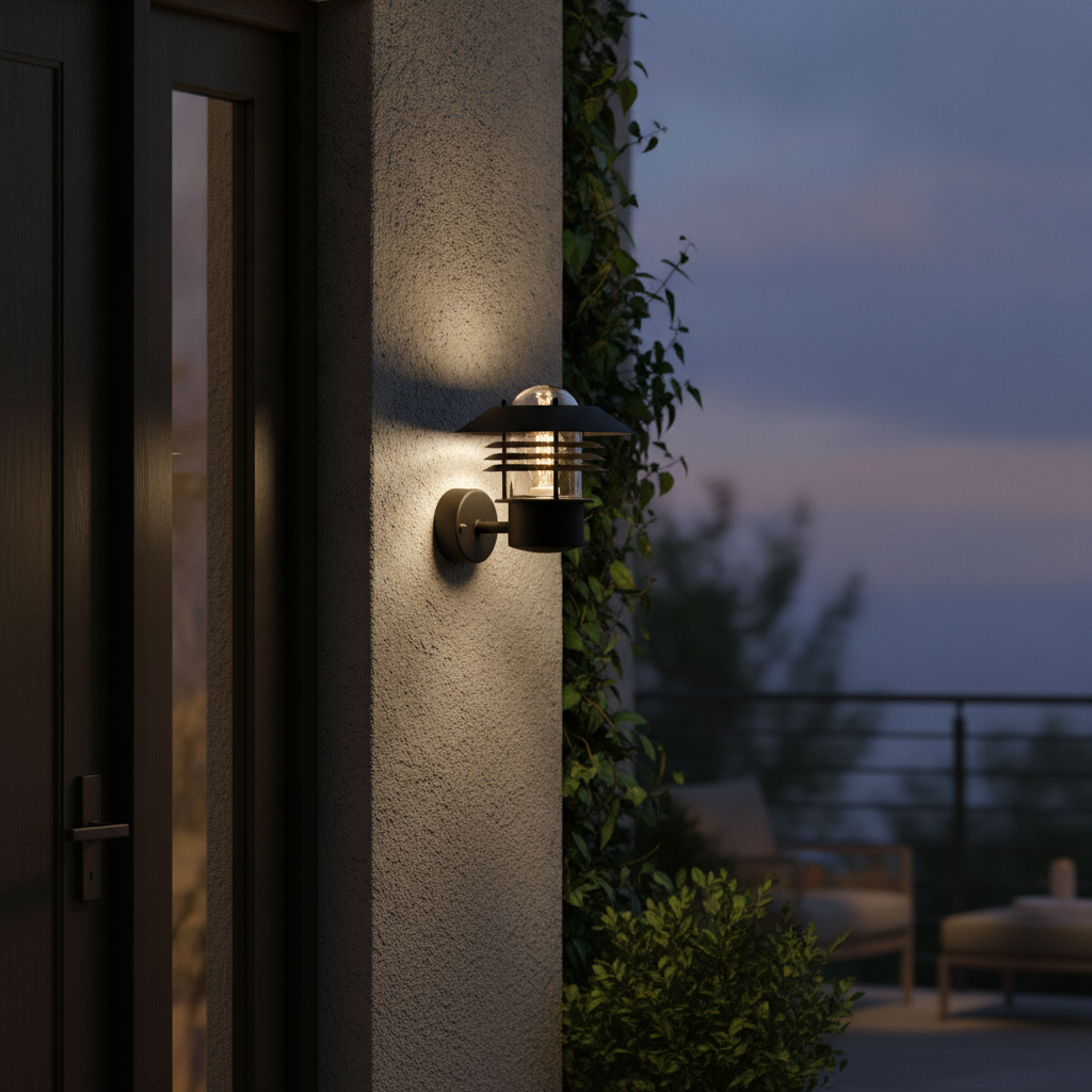Metal Outdoor Wall Light in Black for Patios & Entrances