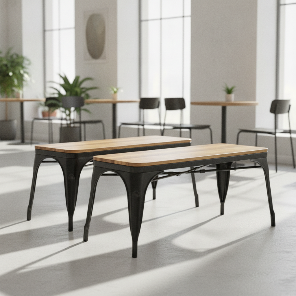 Mango Wood Indoor Bench with Powder Coated Steel Frame 450mm for Cafés & Lounges (Pack of 2)
