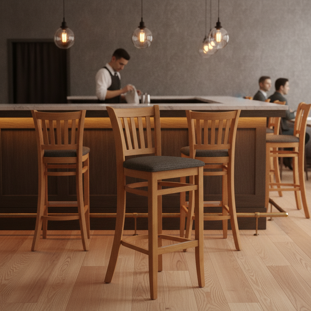 Rubber Wood Bar Chair with Shetland Smoke Seat 1100mm for Commercial Use