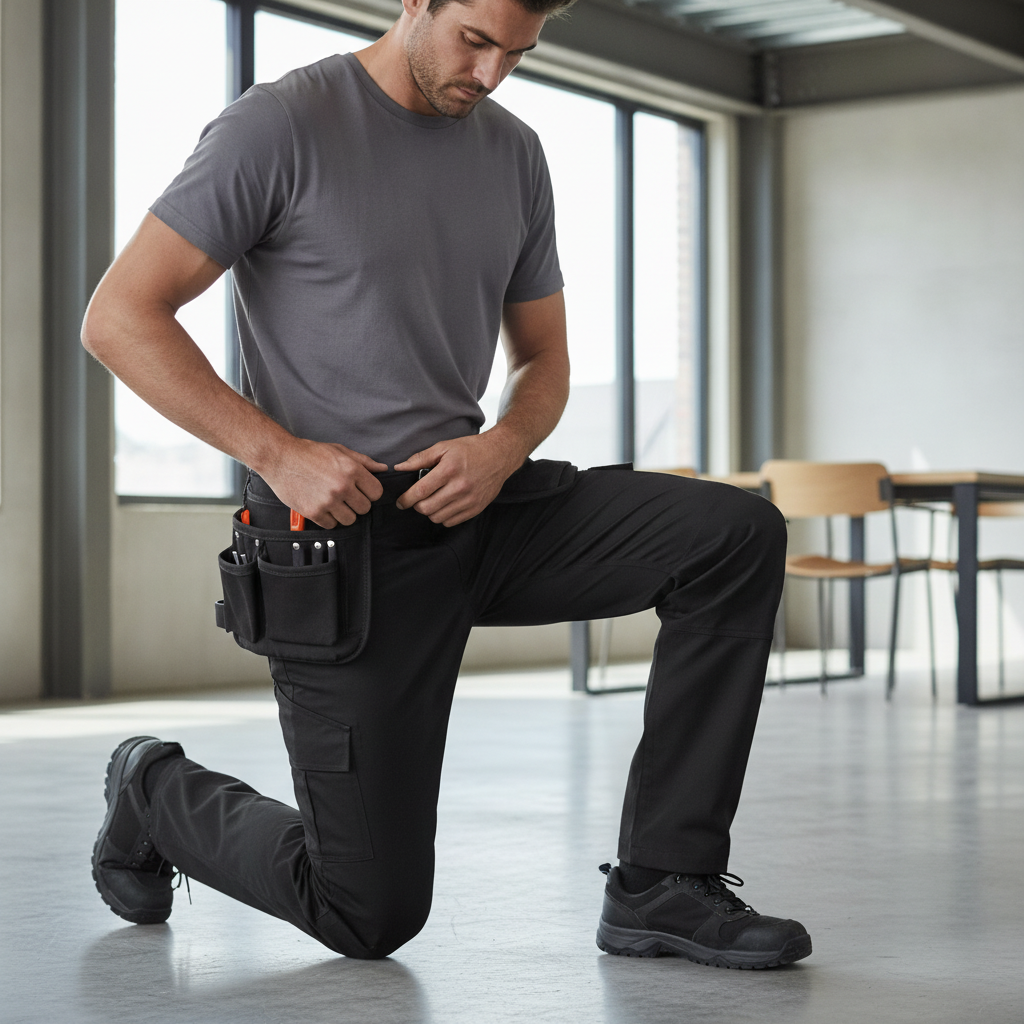 Cotton Blend Black Stretch Slim Cargo Trousers for Work (Pack of 1)