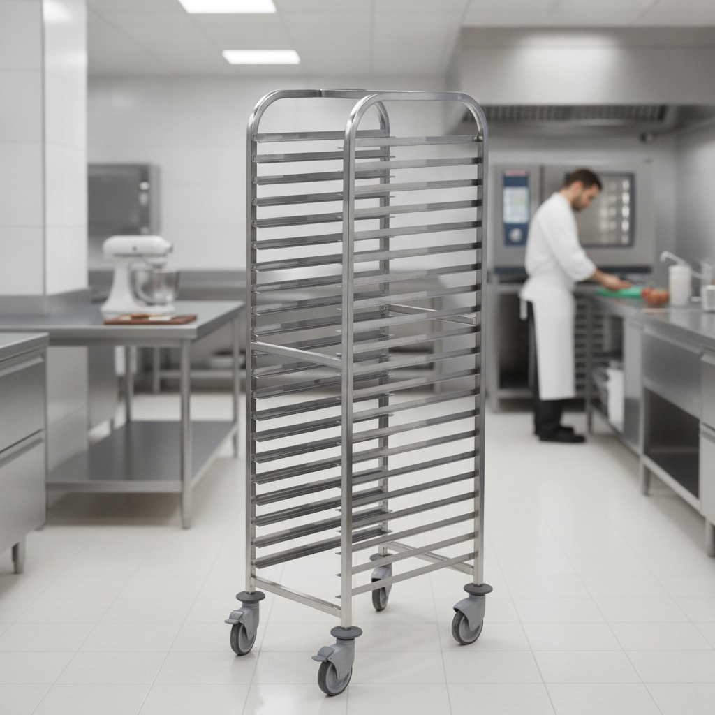 Stainless Steel Trolley for Safe Tray Transport (20 Shelves)