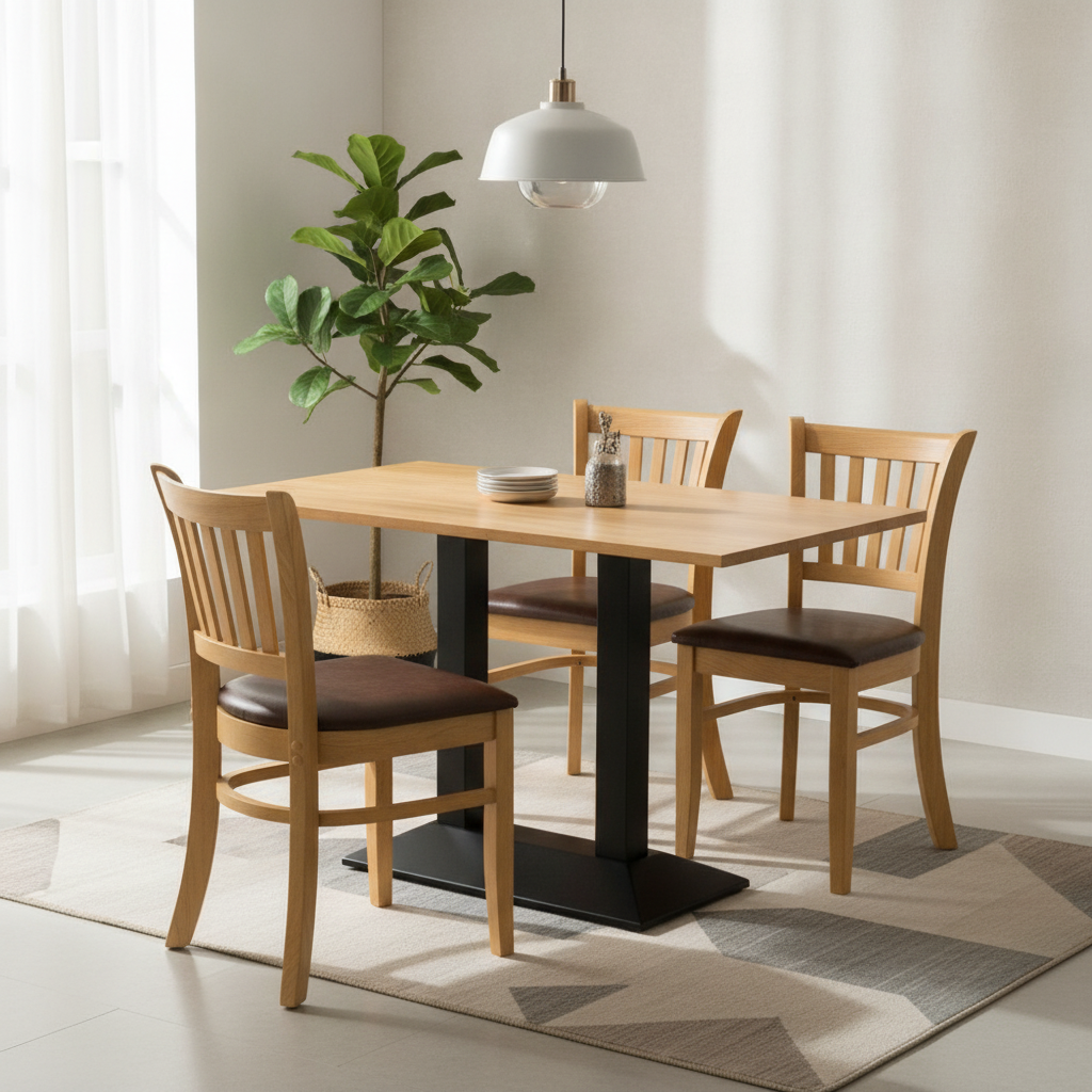 Rubber Wood Dining Table with 4 Chairs 750mm for Home & Dining