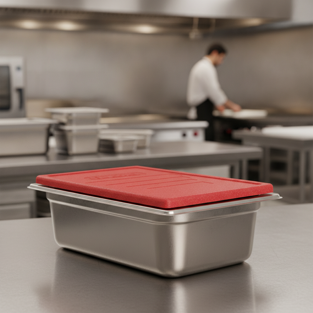 Polypropylene Red Lid for Insulated Food Pans in Catering