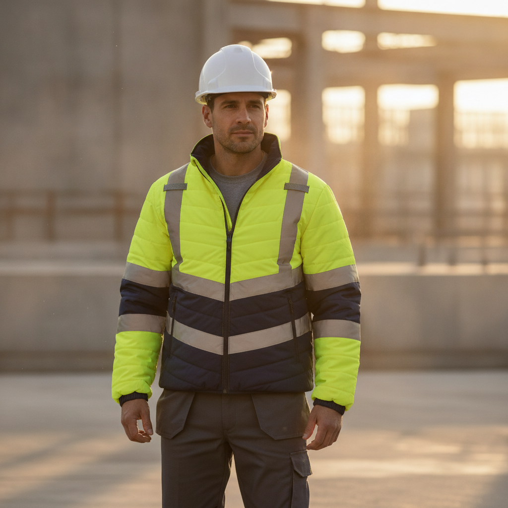 Polyester Hi-Vis Full Zip Puffer Jacket for Outdoor Work