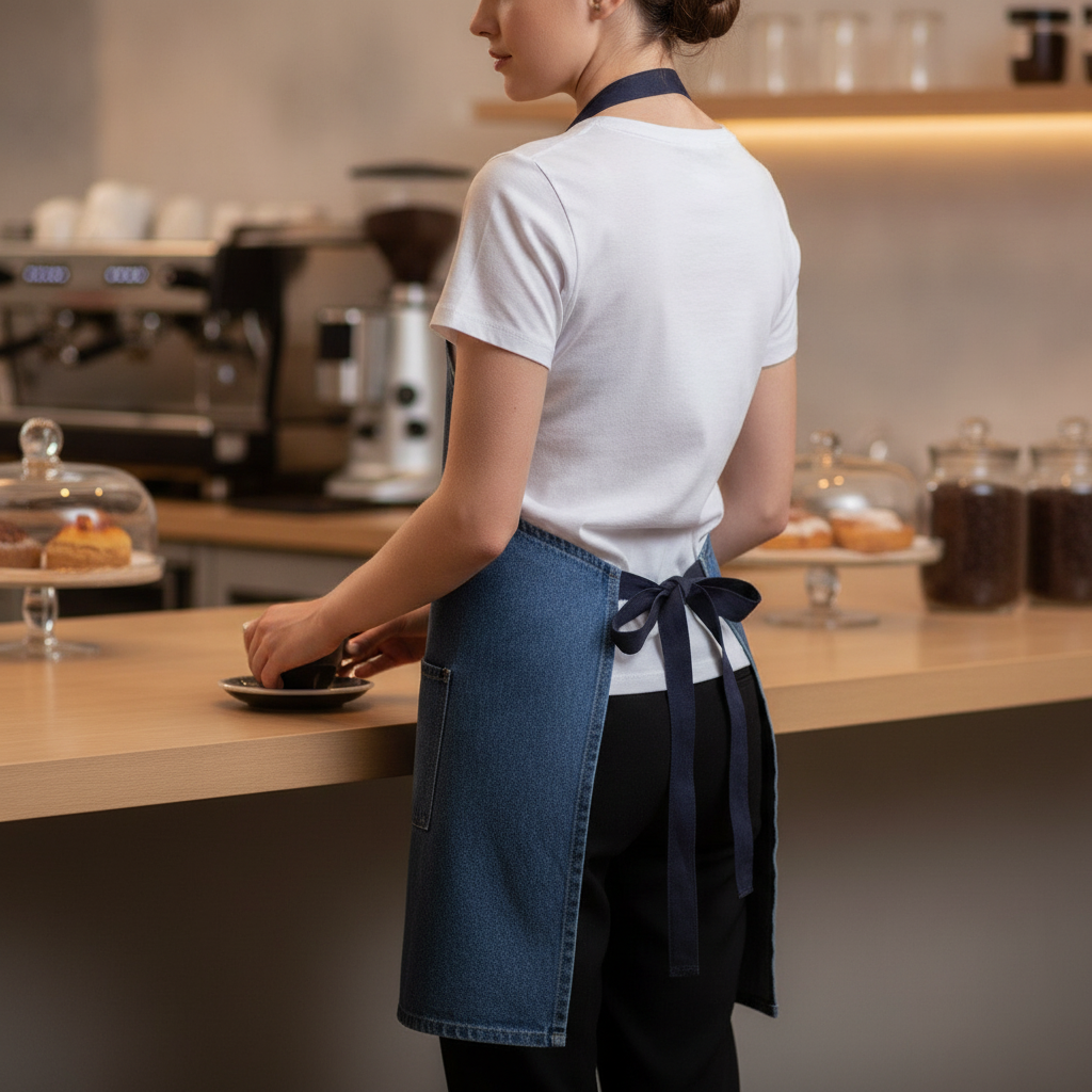 Cotton Denim Money Pocket Apron Blue for Cafés & Restaurants