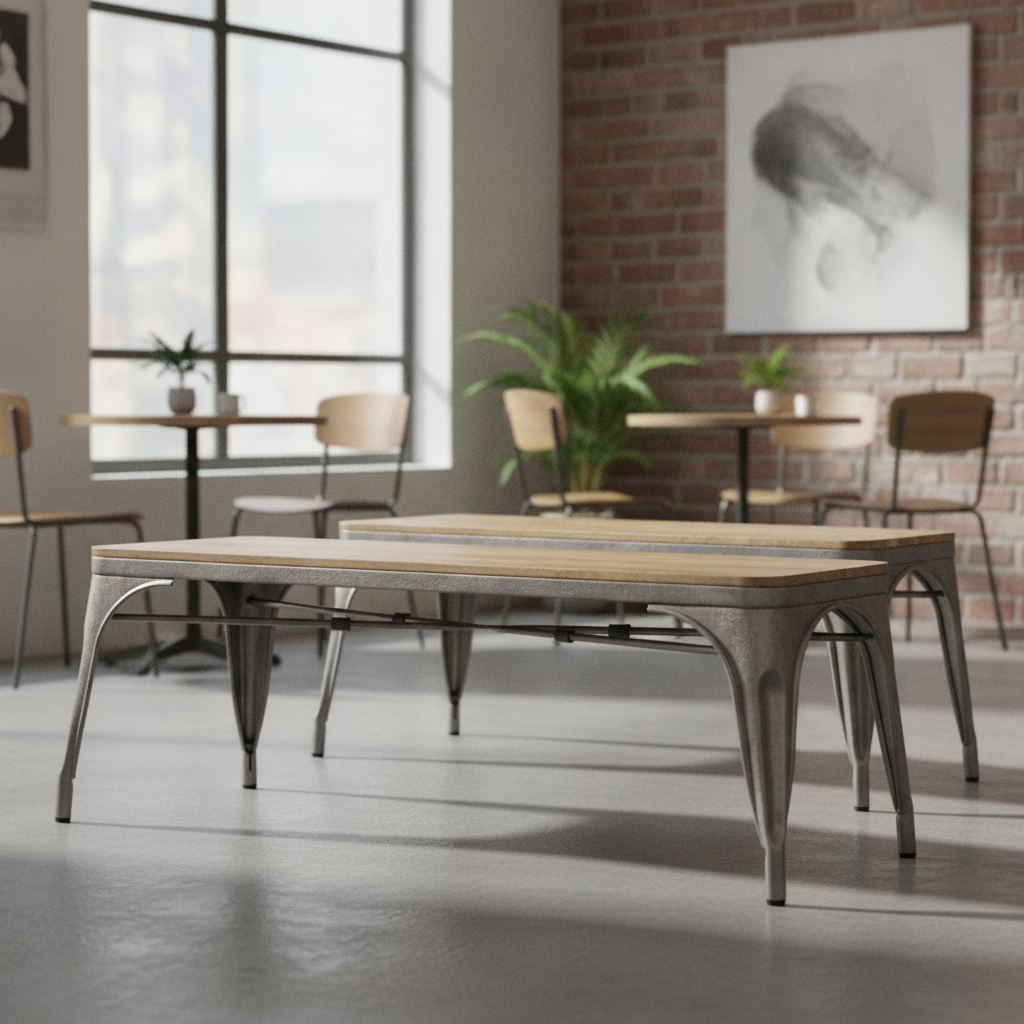 Mango Wood Indoor Bench with Gunmetal Frame 450mm for Cafés (Pack of 2)