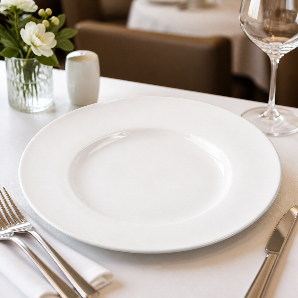 Wide Rim Plates 225mm Bone China for Elegant Dining (Pack of 12)