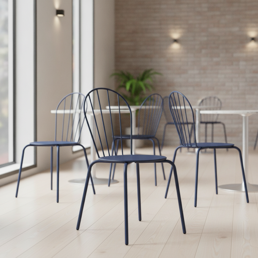 Powder-Coated Steel Dark Navy Side Chairs 855x480mm for Restaurants & Cafés (Pack of 4)