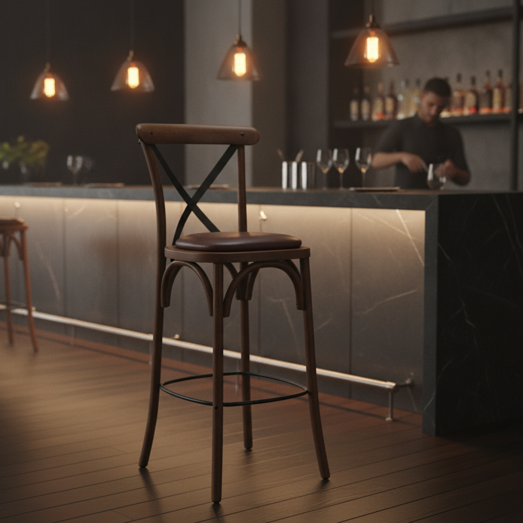 Rubber Wood Bar Chair with Padded Seat 1180mm for Stylish Seating