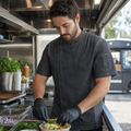 Grey Cotton Denim Chef Jacket for Food Trucks & Open Kitchens