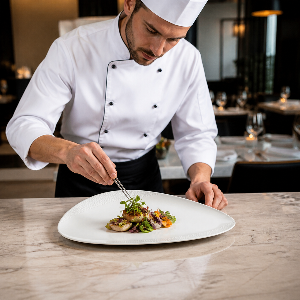 Chefs' Triangle Plates x inch 13 3/4 7 White Vitrified Porcelain for Banqueting (Pack of 6)