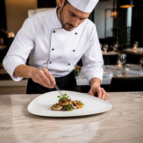 Chefs' Triangle Plates x inch 13 3/4 7 White Vitrified Porcelain for Banqueting (Pack of 6)