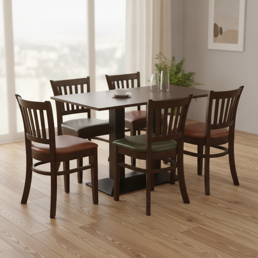 Rubber Wood Dining Table with 4 Chairs 750mm for Home Dining