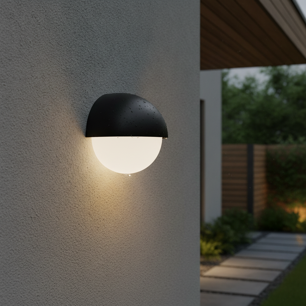 Plastic Round Outdoor Wall Light in Black for Sheltered Areas