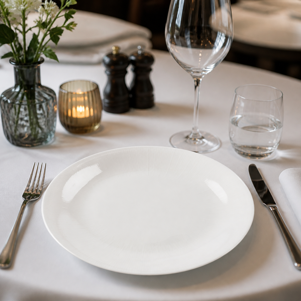 Royal Embossed Coupe Plates 225mm Bone China for Fine Dining (Pack of 6)