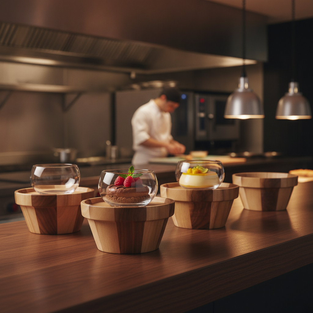 Wooden Medium Plant Pot Pedestals 198mm for Food Presentation (Pack of 4)