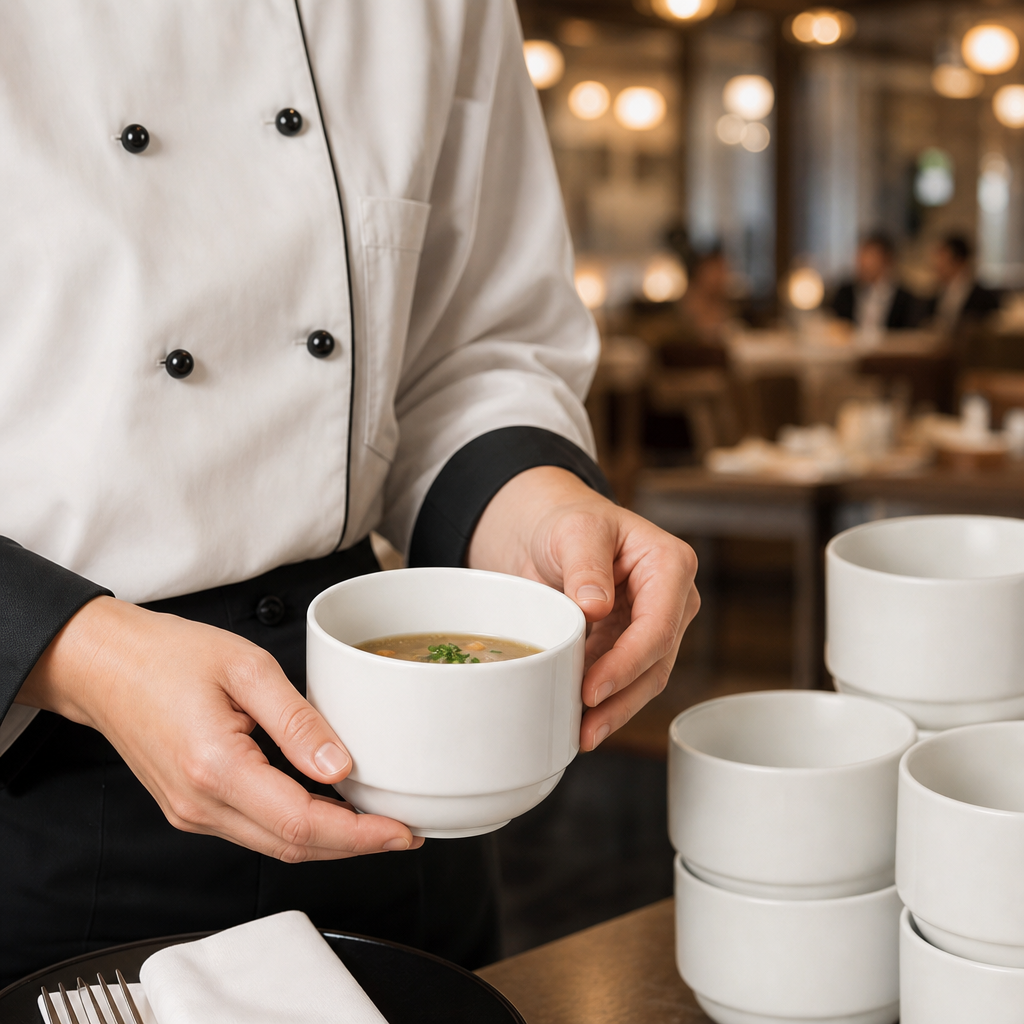 Porcelain Stacking Bouillon Cups 325ml for High Volume Banqueting - Pack of 36