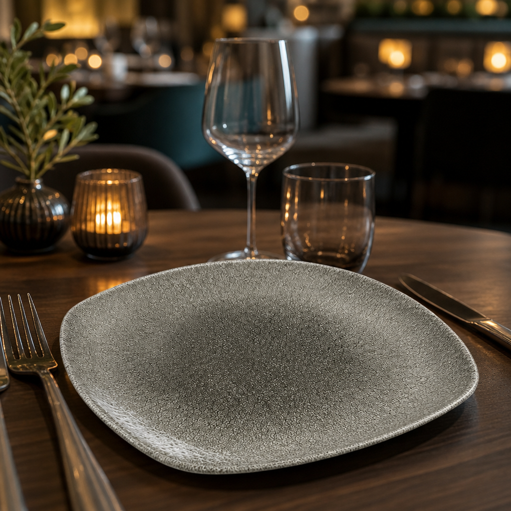 Square Plates Grey Porcelain for Restaurants & Cafés (Pack of 12)