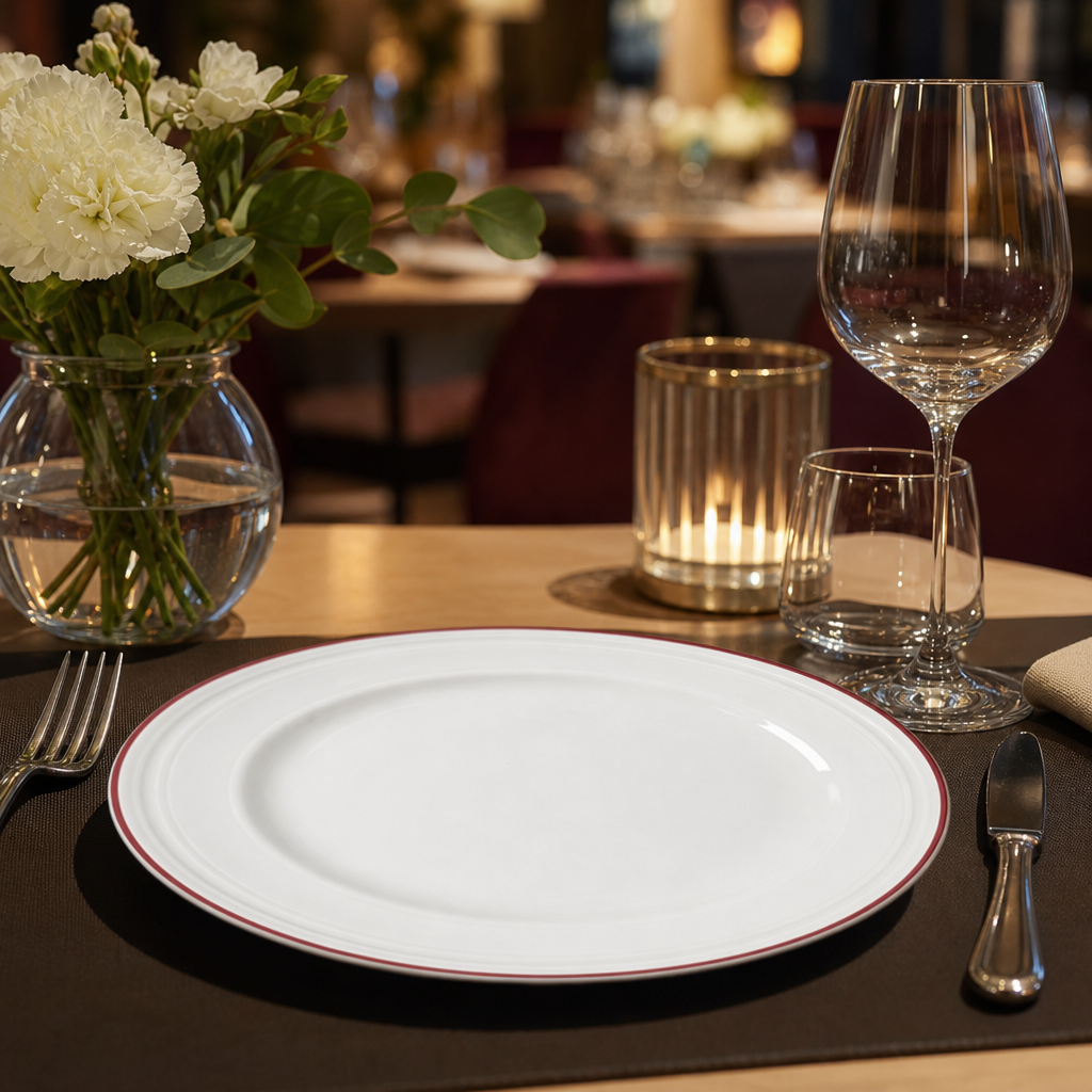 Plates 202mm Maroon China for Elegant Dining (Pack of 12)