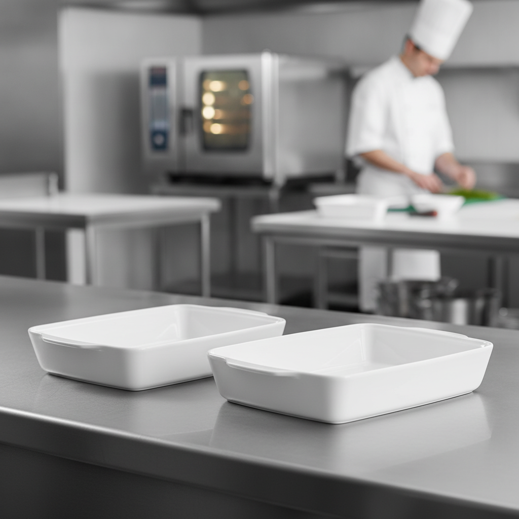 Porcelain Rectangular Baking Dishes 6L for Professional Kitchens (Pack of 2)