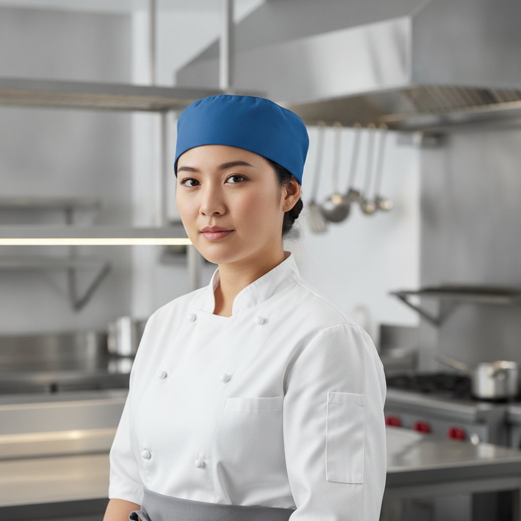 Polycotton Blue Beanie with Cool Vent for Kitchen Use
