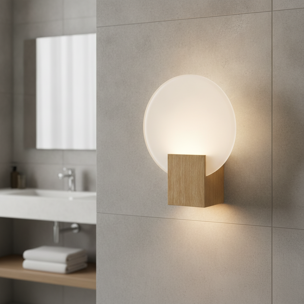 Plastic Wall Light with Tempered Glass Shade for Bathrooms