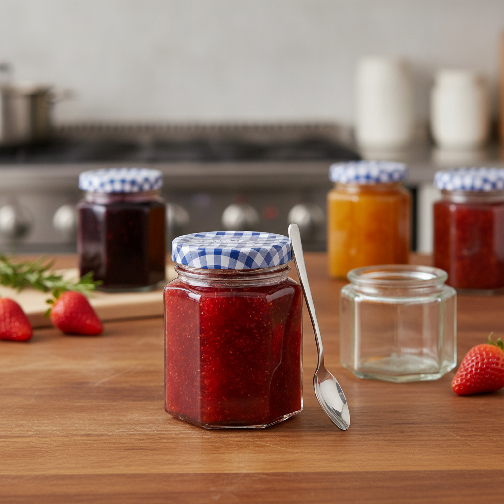 Glass Hexagonal Twist Top Jar 110ml for Storing Jams & Preserves