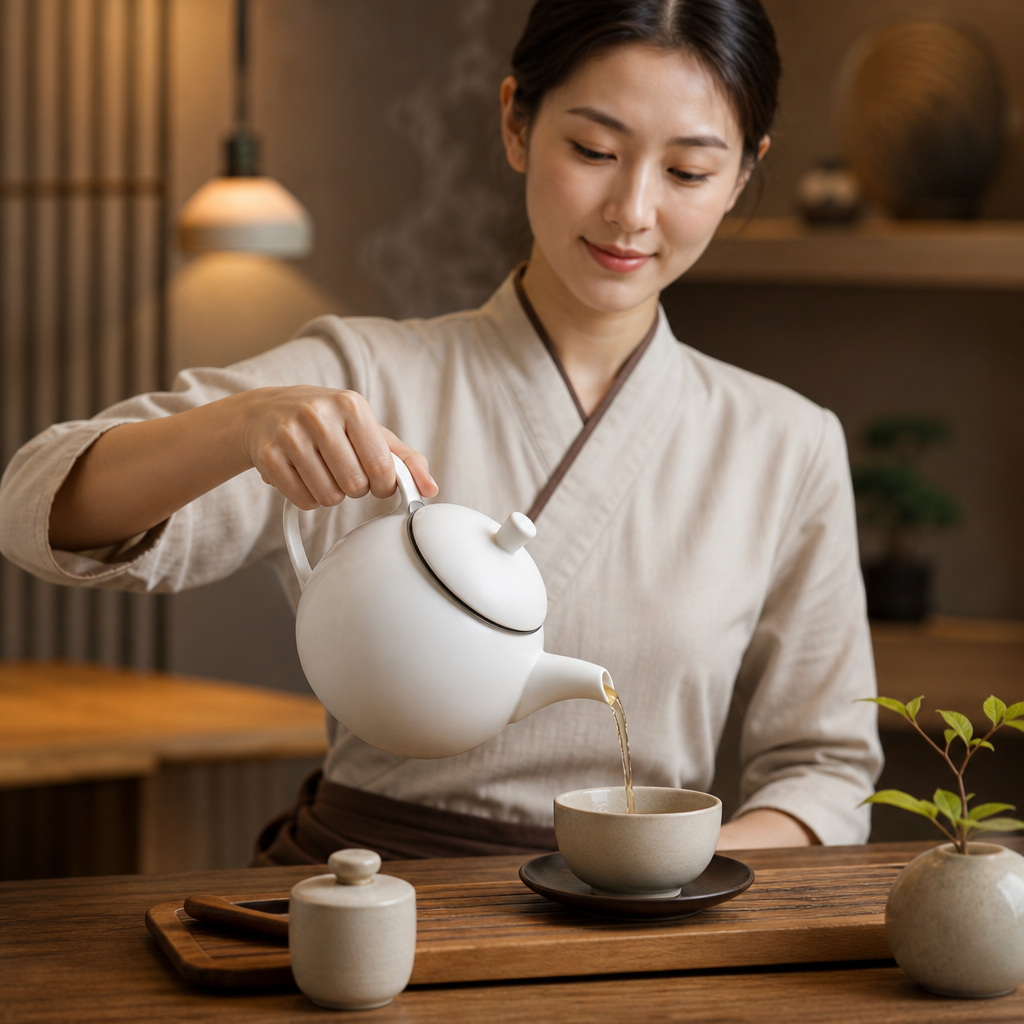 White Curve Teapot 680ml in Lead-Free Ceramic for Tea Lovers