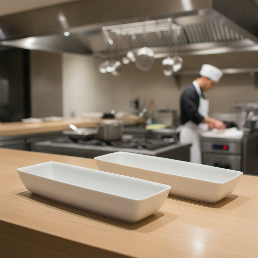 Porcelain Rectangular Serving Dishes 500x160mm for Catering (Pack of 2)