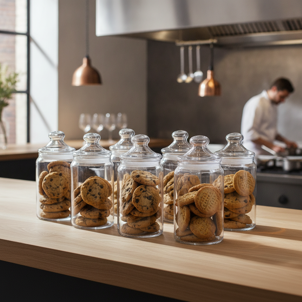 Glass Storage Jars 1.5L for Cookies & Biscuits (Pack of 6)