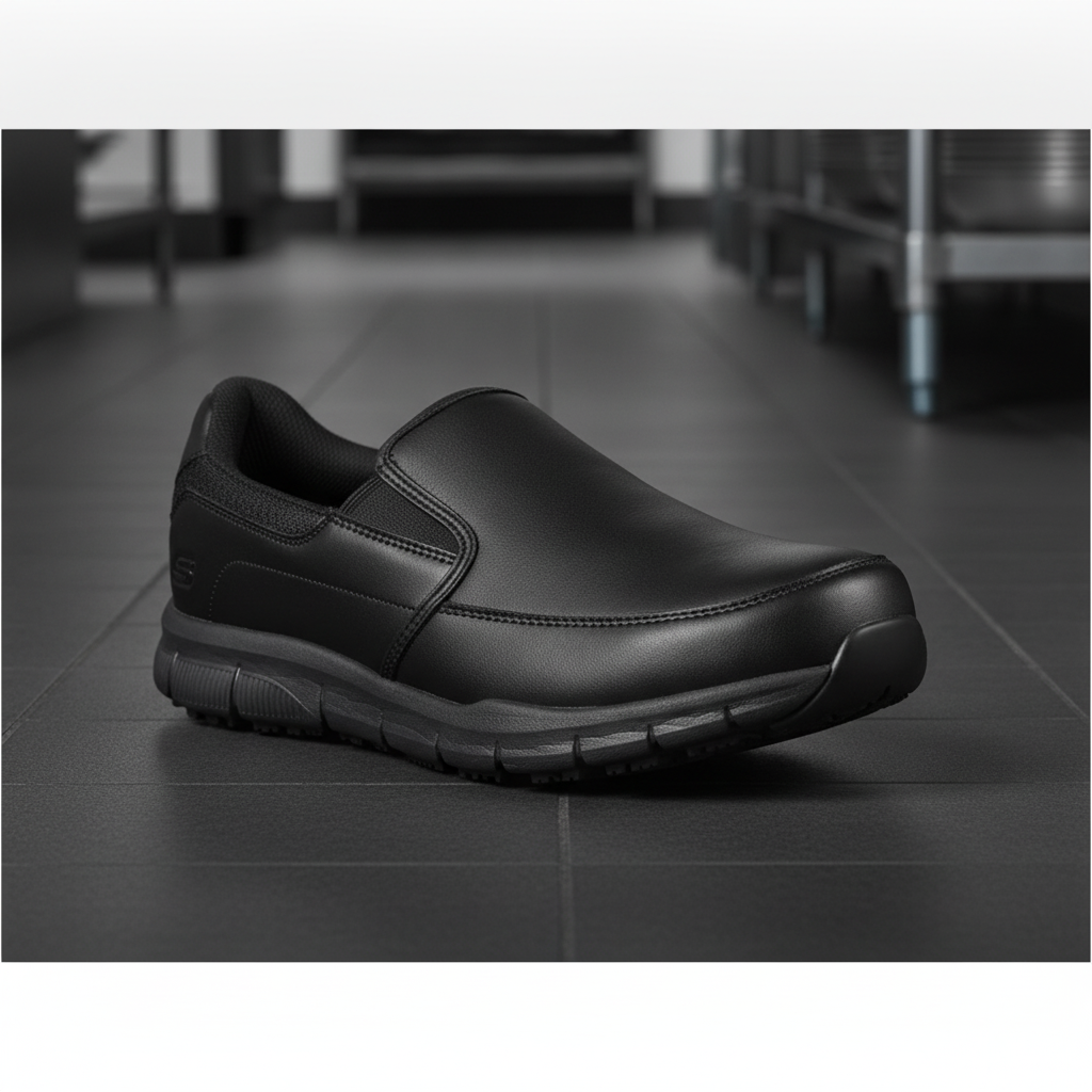 Synthetic Leather Slip Resistant Slip-On Shoes for Work (Pack of 1)