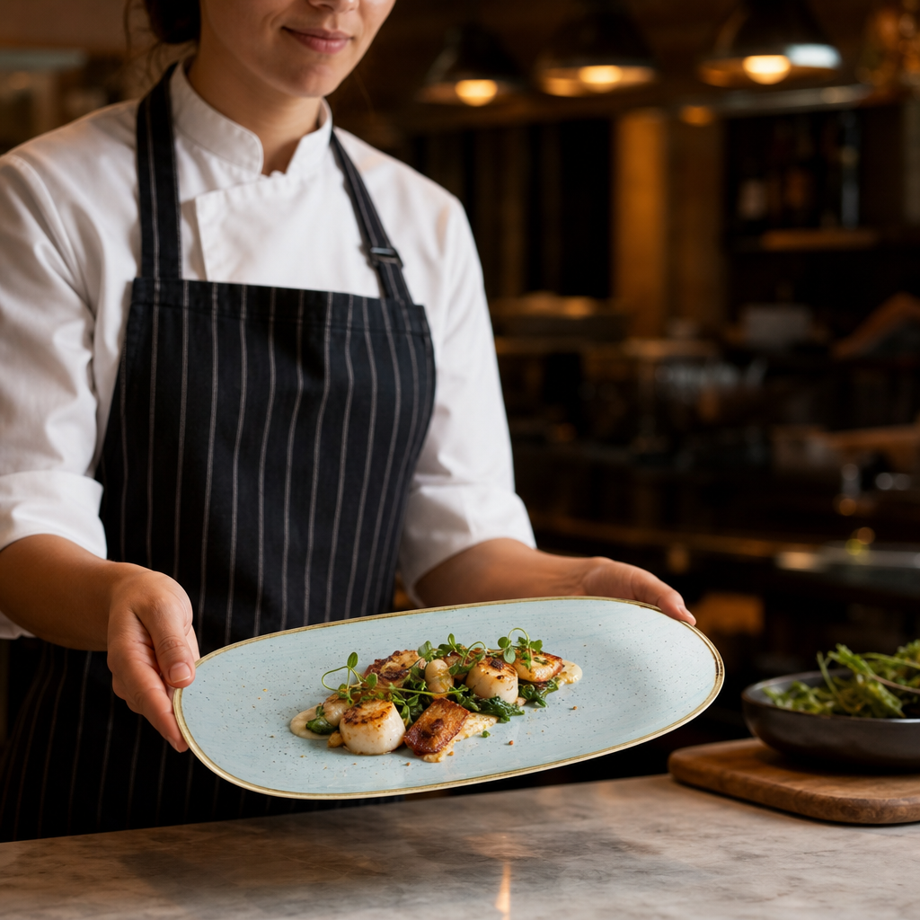Oblong Plates Blue 300x150mm Duck Egg Blue Vitrified Ceramic for Hospitality Environments (Pack of 12)