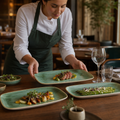 Rectangular Plates Green Vitrified Ceramic for Dining (Pack of 6)
