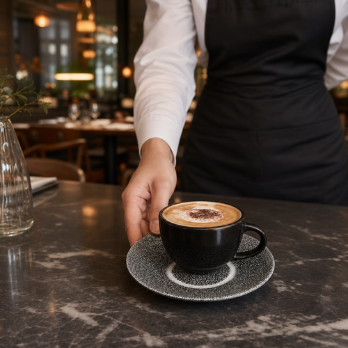 Cappuccino Saucers 158mm Black Vitrified Ceramic for Professional Catering (Pack of 12)