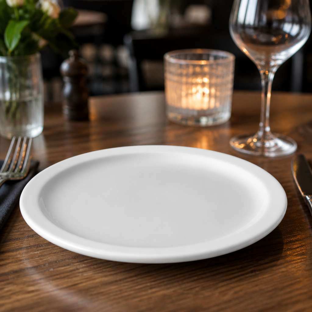 Narrow Rimmed Plates 230mm Porcelain for Catering & Hospitality (Pack of 12)